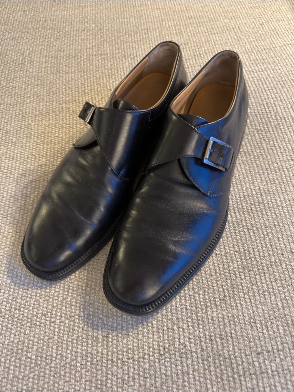 Salvatore Ferragamo Black Leather Single Monk Strap Shoes - Picture 1 of 6